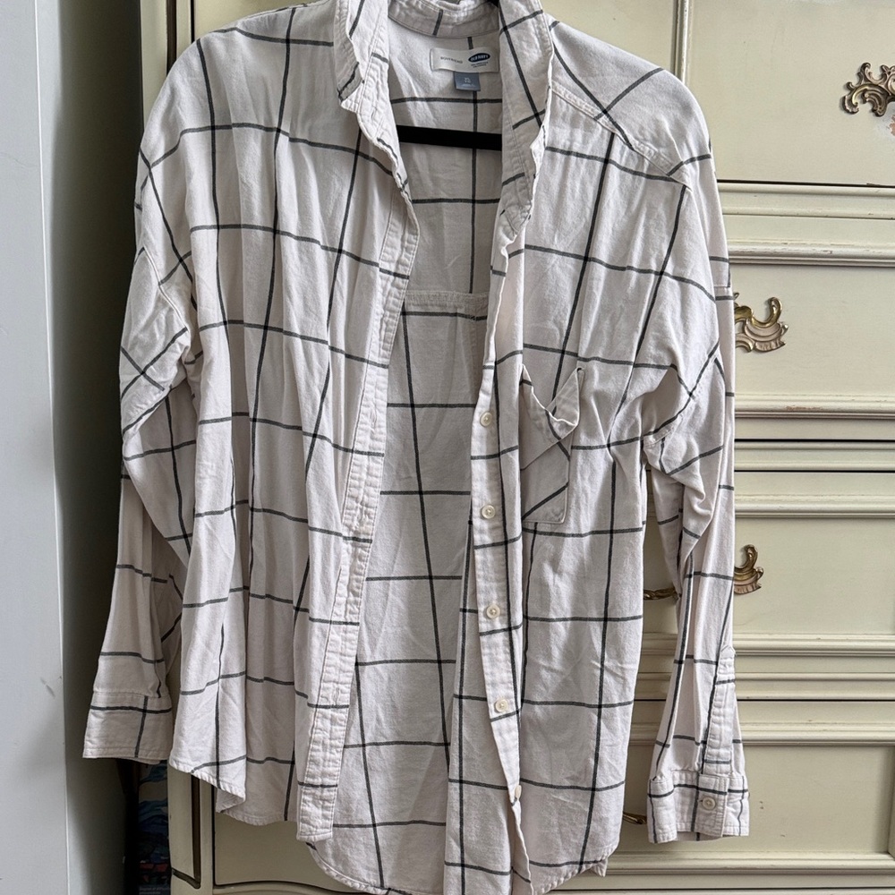 Old Navy Cream and Black Button Down Shirt